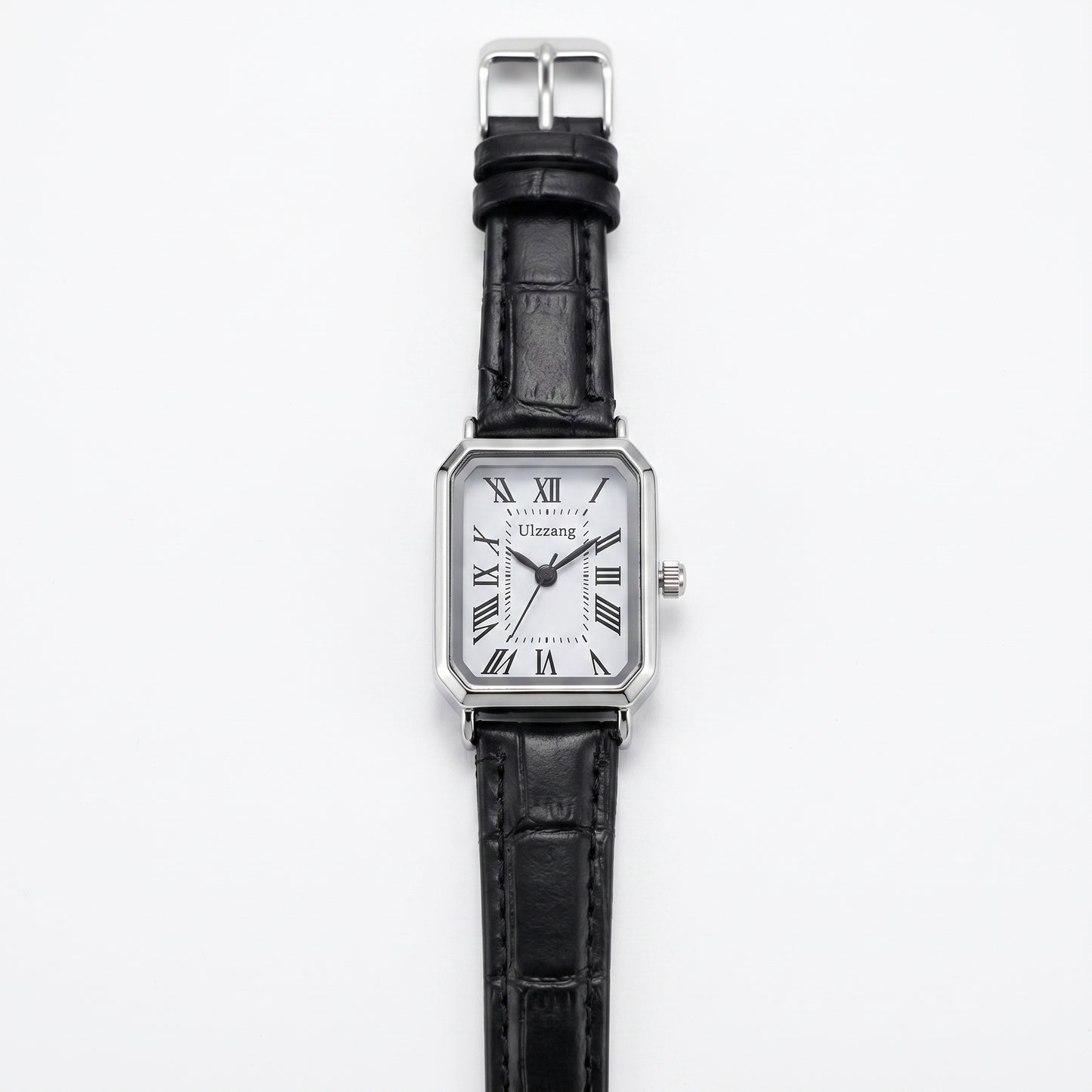 Women's rectangle watch with leather strap and vintage-inspired dial