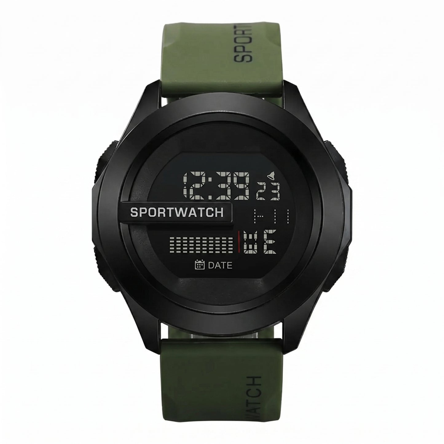 Digital sports watch with LED display, alarm and multifunction features