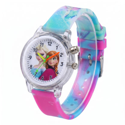 Elsa-themed kids watch with silicone strap and luminous display