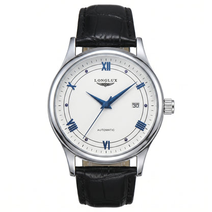 Automatic mechanical watch with date display and leather strap