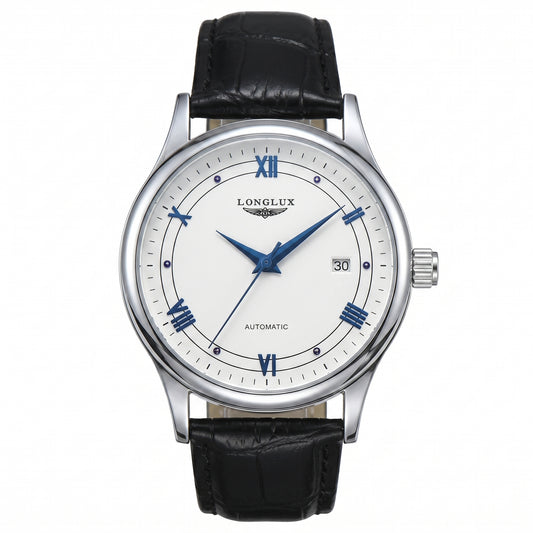Automatic mechanical watch with date display and leather strap