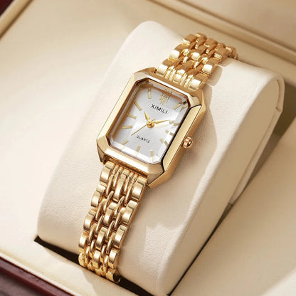Montres Femme Rectangulaires à la Mode Dames Montres-Bracelets à Quartz à Bracelet en Acier Inoxydable Reloj Mujer (Sans Boîte)