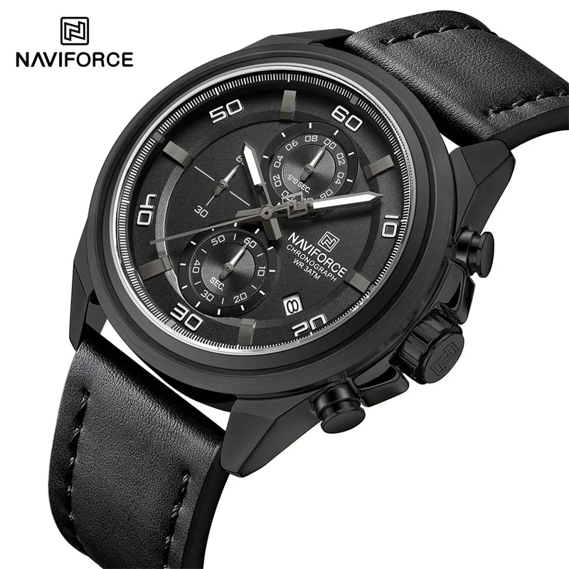 Montre homme décontractée NAVIFORCE Résistante à l'eau 3 ATM, calendrier, cadran lumineux avec bracelet en cuir, cadeau, design original