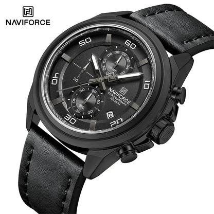 Montre homme décontractée NAVIFORCE Résistante à l'eau 3 ATM, calendrier, cadran lumineux avec bracelet en cuir, cadeau, design original