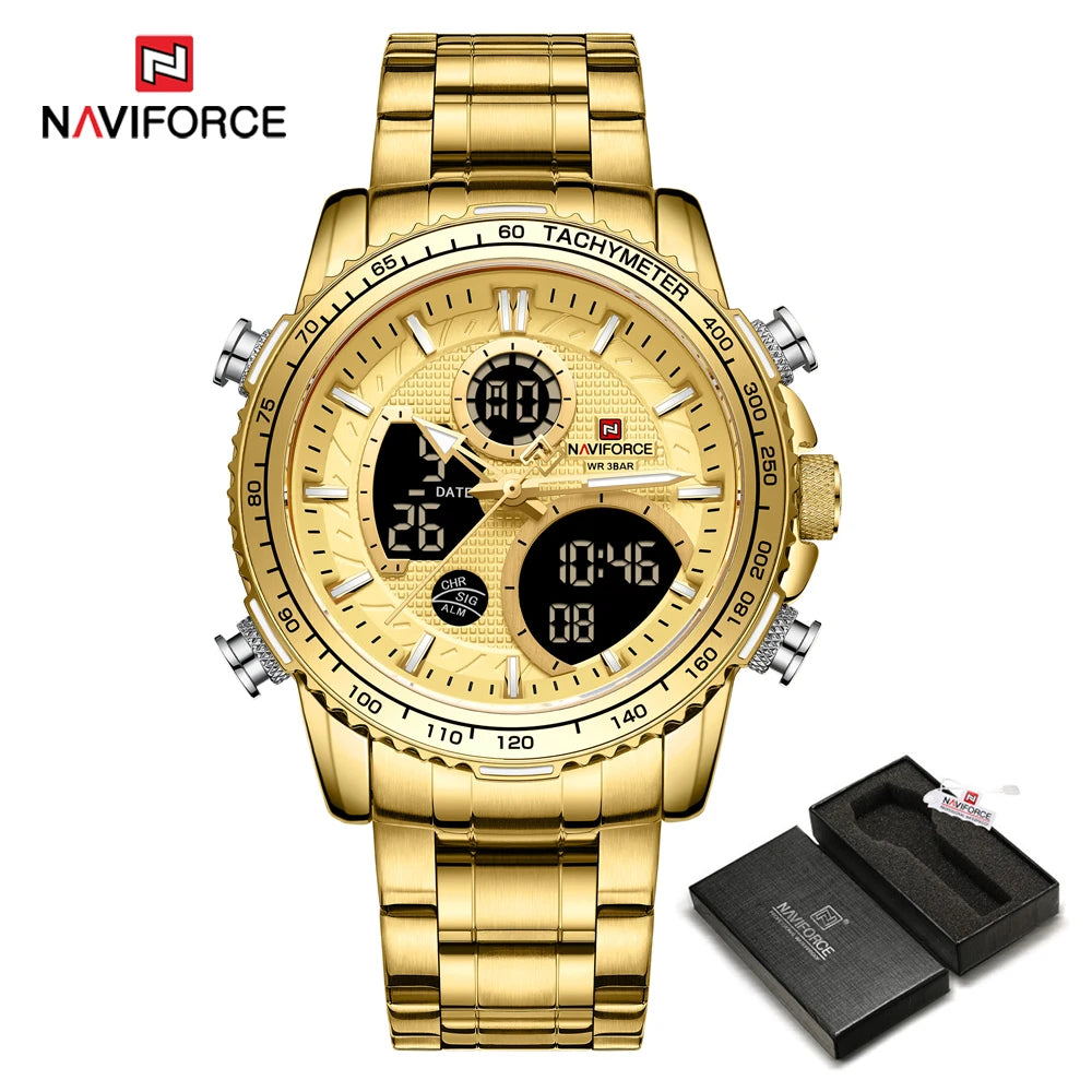 NAVIFORCE 2025 Nouvelle Montre Sport Homme Luxe Originale Montre-Bracelet en Acier Inoxydable Hommes Double Affichage Militaire Montres Étanche