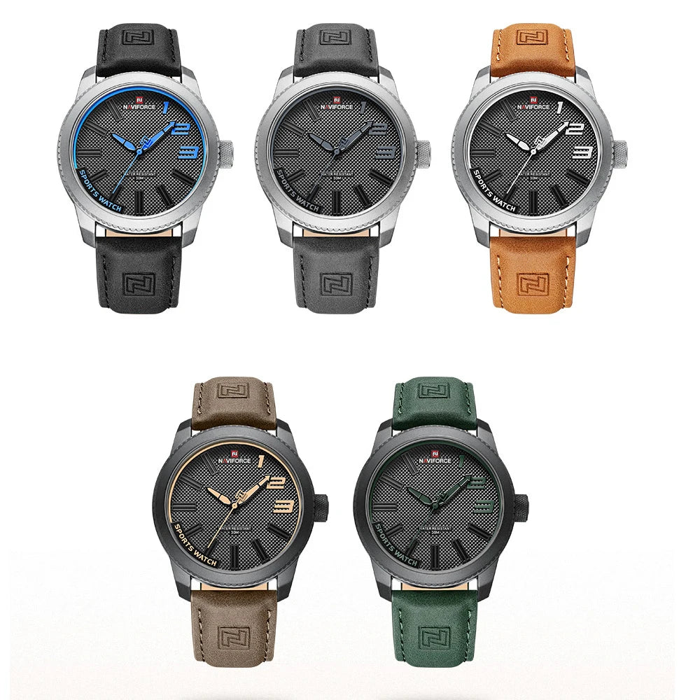 NAVIFORCE – Montre de sport homme de luxe de marque, montre-bracelet décontractée à quartz, étanche, en cuir analogique avec date