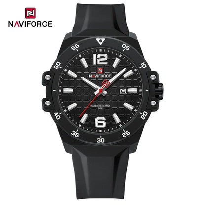 Montre de mode NAVIFORCE pour hommes avec bracelet en silicone Mouvement à quartz Montre élégante pour hommes Classique Étanche 5ATM Montres pour hommes