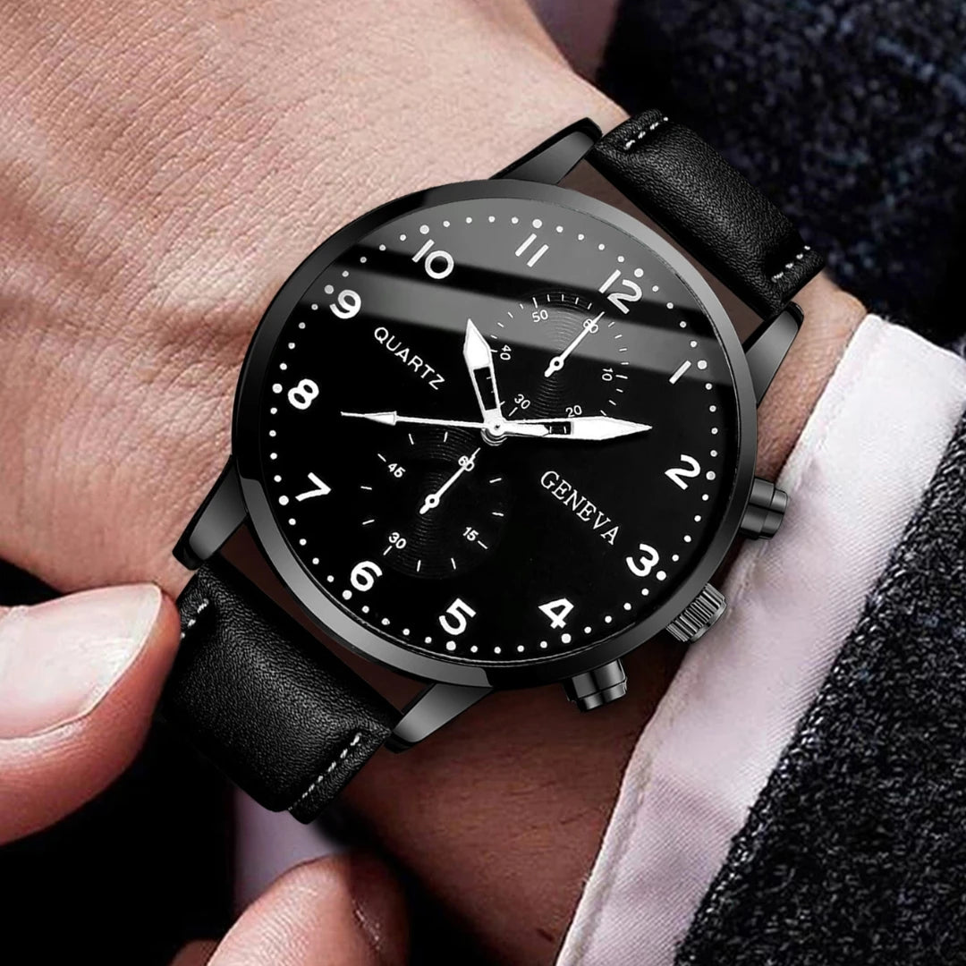 Lot de 5 montres-bracelets à quartz pour homme avec cadran arabe et bracelet en cuir (sans boîte)