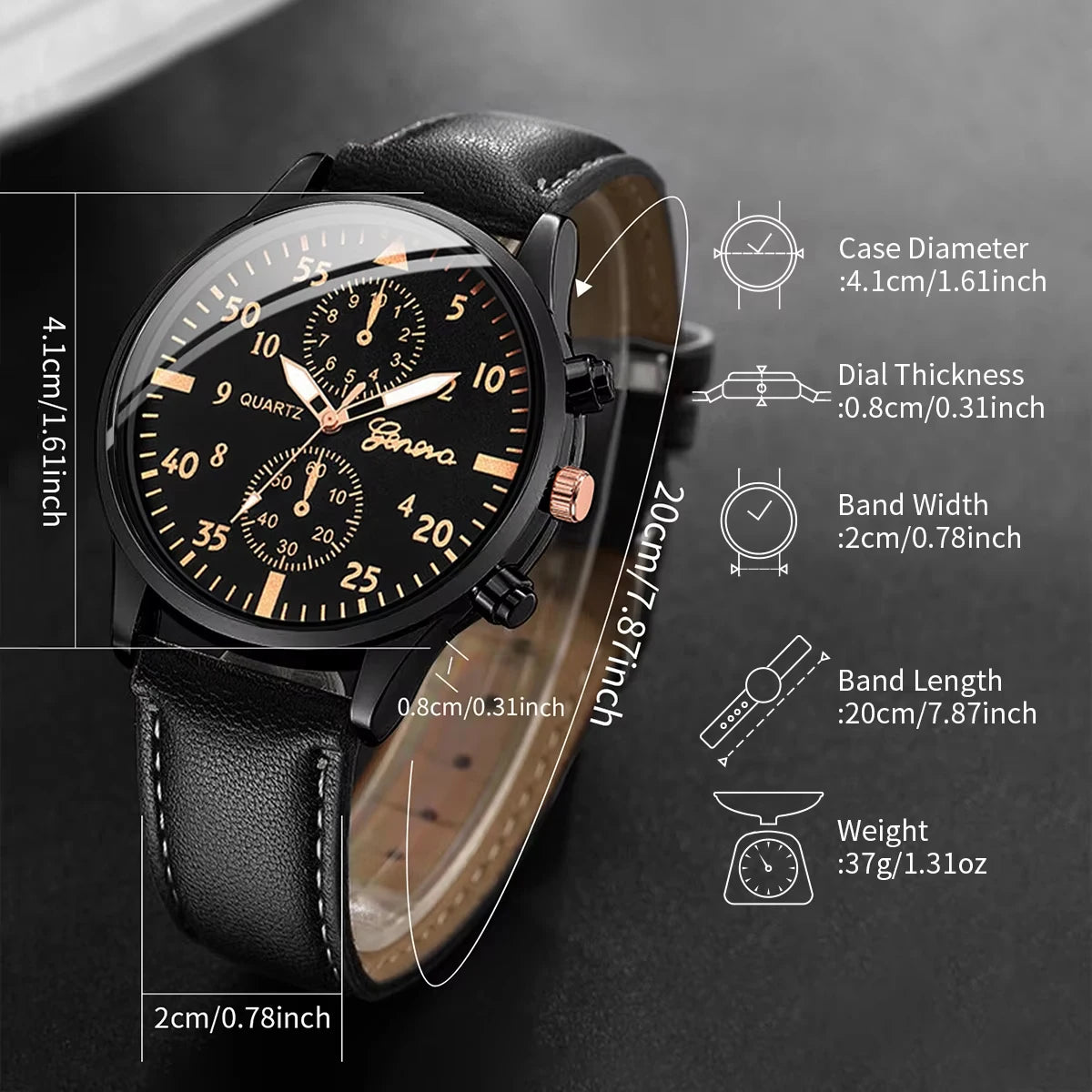 Lot de 4 montres bracelet en cuir pour hommes, à quartz analogique, avec bracelets tressés (sans boîte)