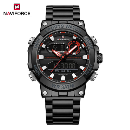 Montre numérique à quartz NAVIFORCE pour hommes, étanche, lumineuse, avec date, bracelet en acier inoxydable, chronographe, montres de sport