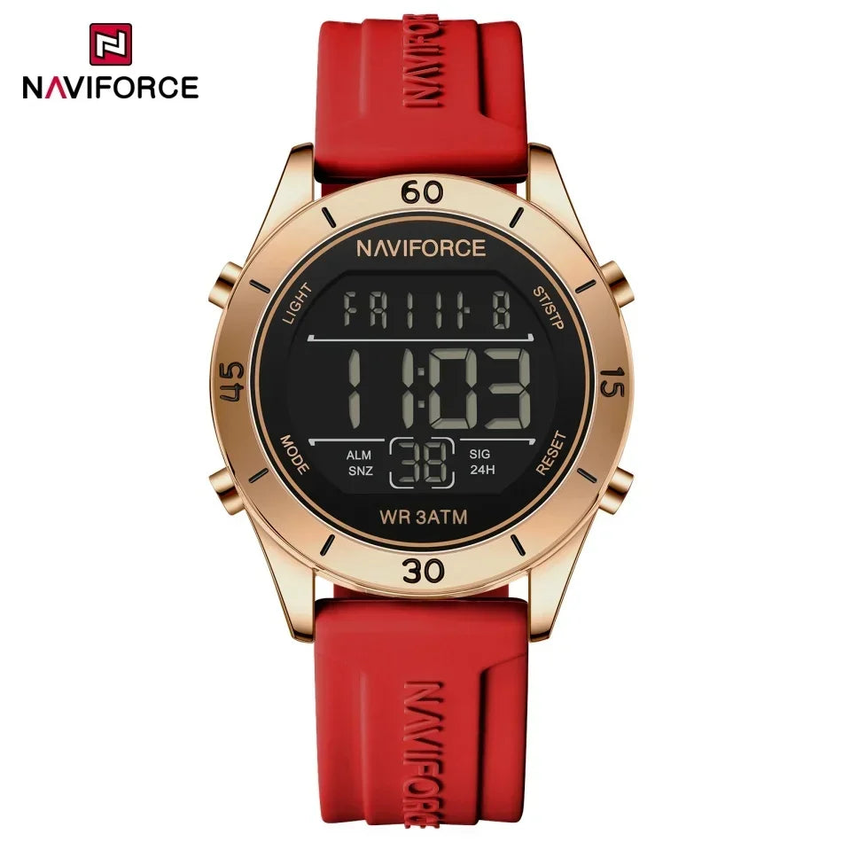 NAVIFORCE NF5054 Montre Sport Étanche LCD Numérique Jour et Date Bracelet Silicone Électronique