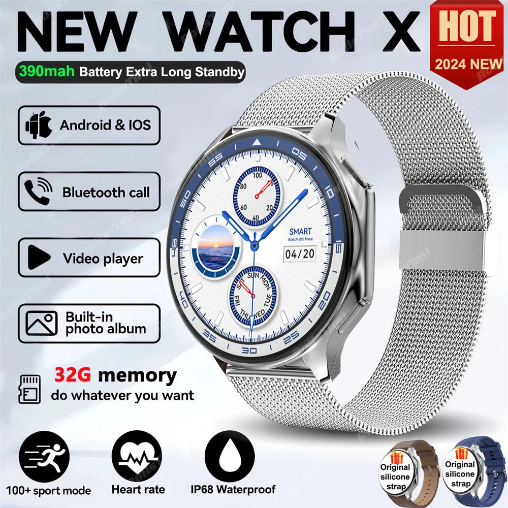 Montre connectée AMOLED 1.43 pouces, vision surround 3D, lecteur avec grande mémoire 4Go, IP68, pour hommes, 2024, nouveaux écouteurs TWS pour OPPO Watch X