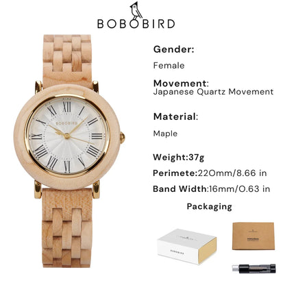 Montre en bois pour femmes BOBO BIRD, gravée sur mesure, montre-bracelet à quartz écologique pour cadeaux, montre en bois personnalisée, livraison directe.