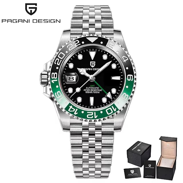 Montre Homme PAGANI DESIGN GMT 40mm Automatique Verre Saphir Acier Inoxydable Étanche Top Marque Cadeau RelogioMasculino