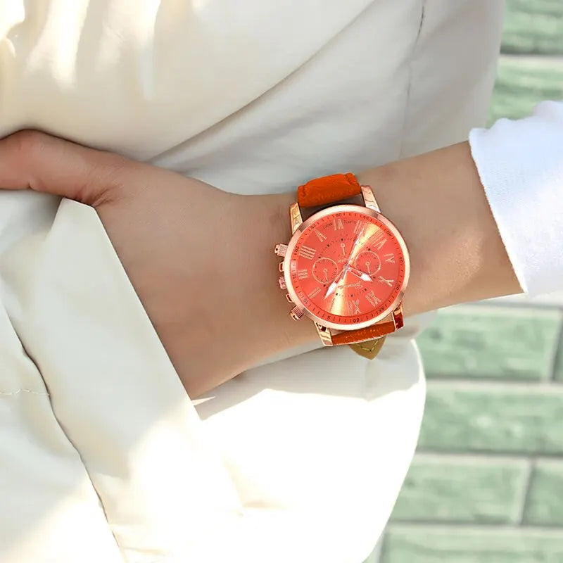 Reloj Mujer Fashion Women Watches Ladies Orange Leather Quartz Wrist Watch for Women Bussiness Casual Watch Relogio Feminino