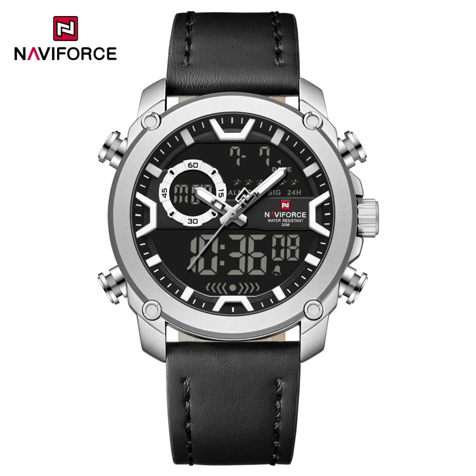 Montres Homme NAVIFORCE Montre-Bracelet Quartz Sport Double Affichage Décontracté Mode Alarme Bracelet Véritable Homme Étanche 30m