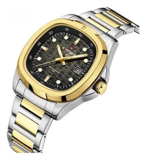 Montre-bracelet de sport NAVIFORCE pour hommes, à quartz, en acier inoxydable, lumineuse, avec calendrier, cadran carré, pour affaires