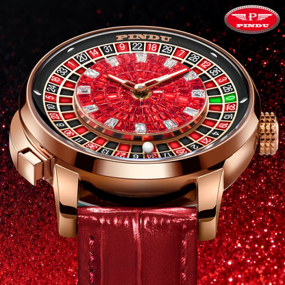 NOUVELLE montre mécanique à cadran rotatif en diamant rouge PINDUI Design avec mouvement NH35 en acier inoxydable, montre automatique de luxe pour hommes