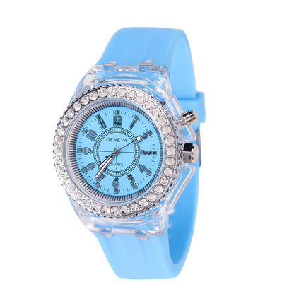 Montre LED lumineuse Flash Femme Homme Garçon Fille Montre-bracelet en Silicone Horloge à strass à la mode Enfants Relogio Saati