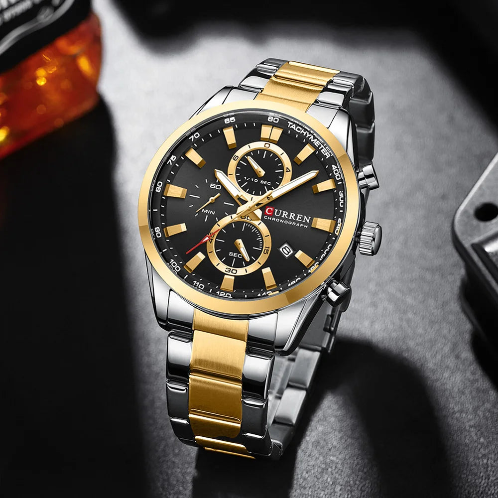 CURREN Montre Sport Chrono à Quartz pour Homme - Bracelet en Acier Inoxydable et Cadran Multifonction
