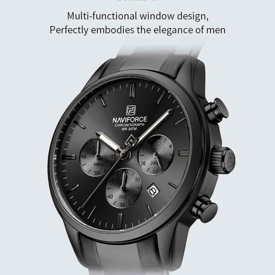 Montre Homme NAVIFORCE Quartz Calendrier Étanche 3ATM Affichage de la Date Bracelet en Acier Montre-Bracelet de Luxe Sport à la Mode NF8076