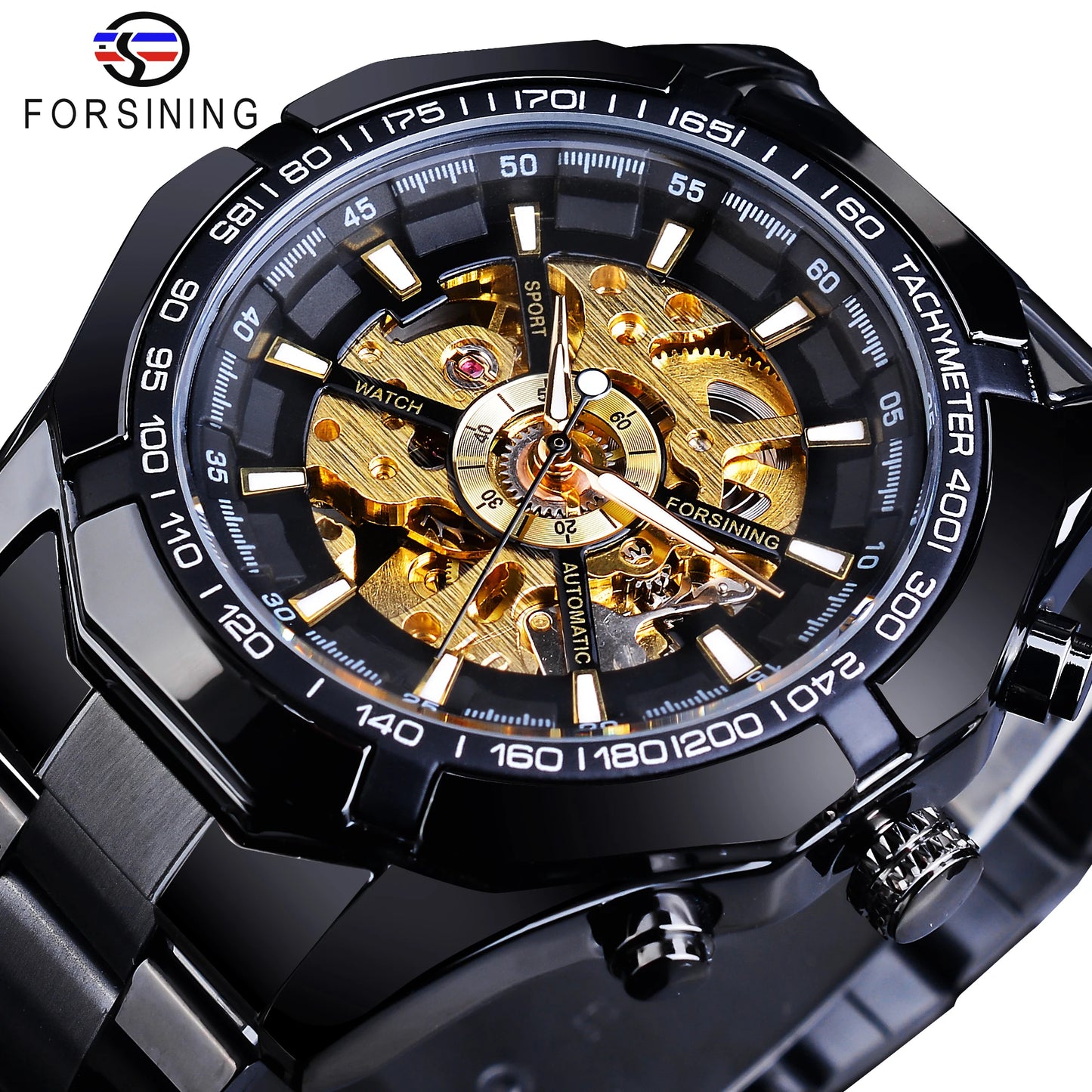 Forsining 2025 Montres Homme Squelette en Acier Inoxydable Étanche Marque de Luxe Transparente Mécanique Sport Montres-bracelets pour Hommes