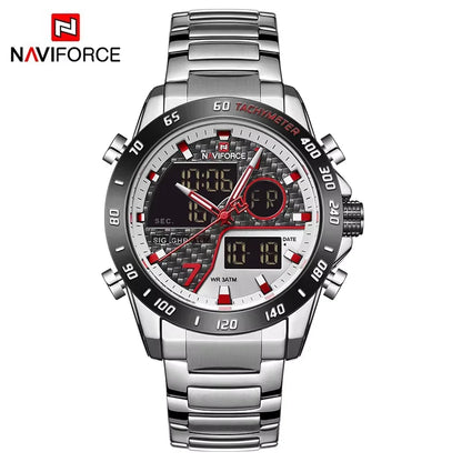 NAVIFORCE Montre-bracelet de luxe pour homme, montres de sport militaires numériques pour homme, bracelet en acier, horloge à quartz, Relogio Masculino