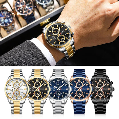 CURREN Montre Sport Chrono à Quartz pour Homme - Bracelet en Acier Inoxydable et Cadran Multifonction