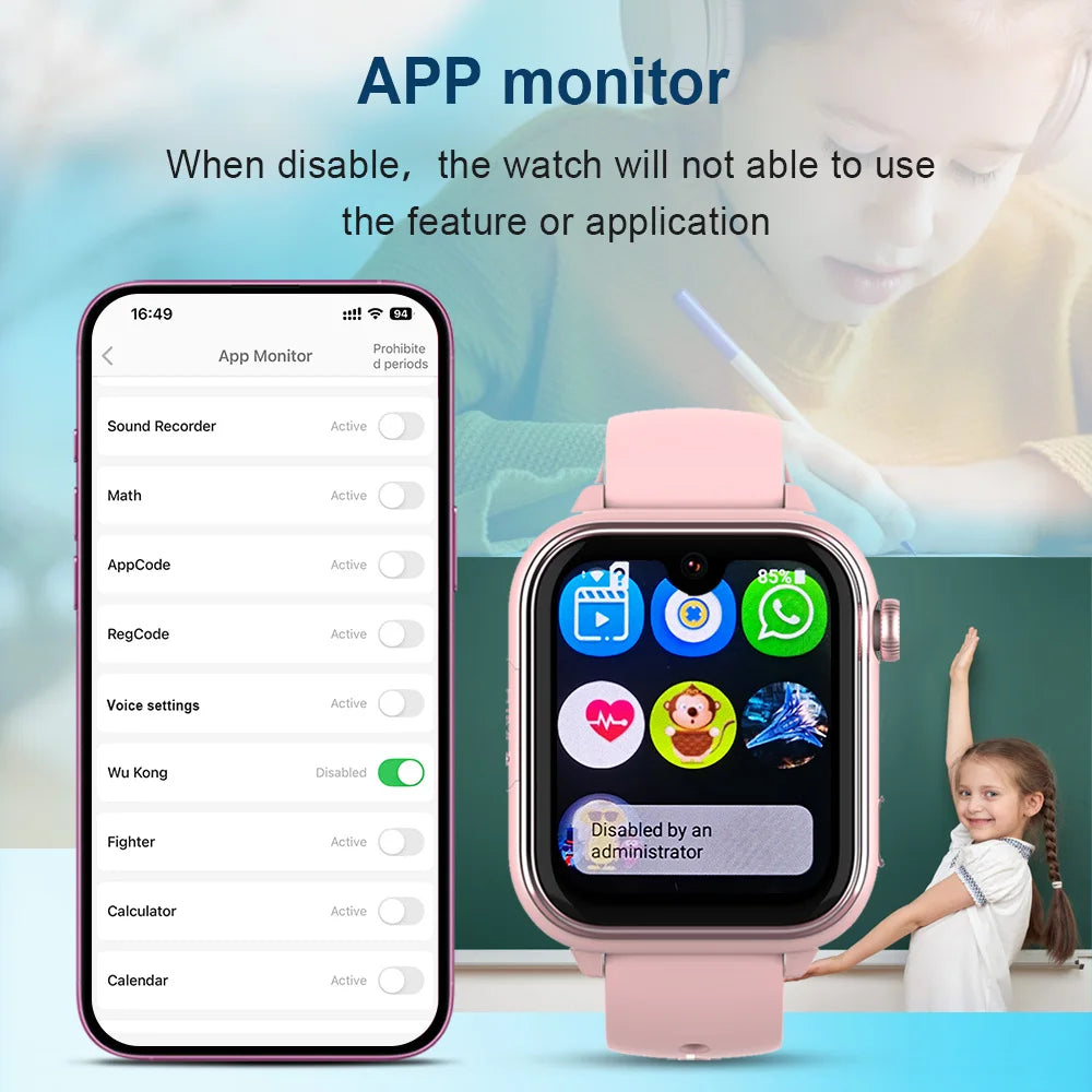 Montre intelligente GPS Wonlex KT37 pour enfants avec assistant vocal IA, application de surveillance, suivi de localisation WiFi, appel vidéo 4G