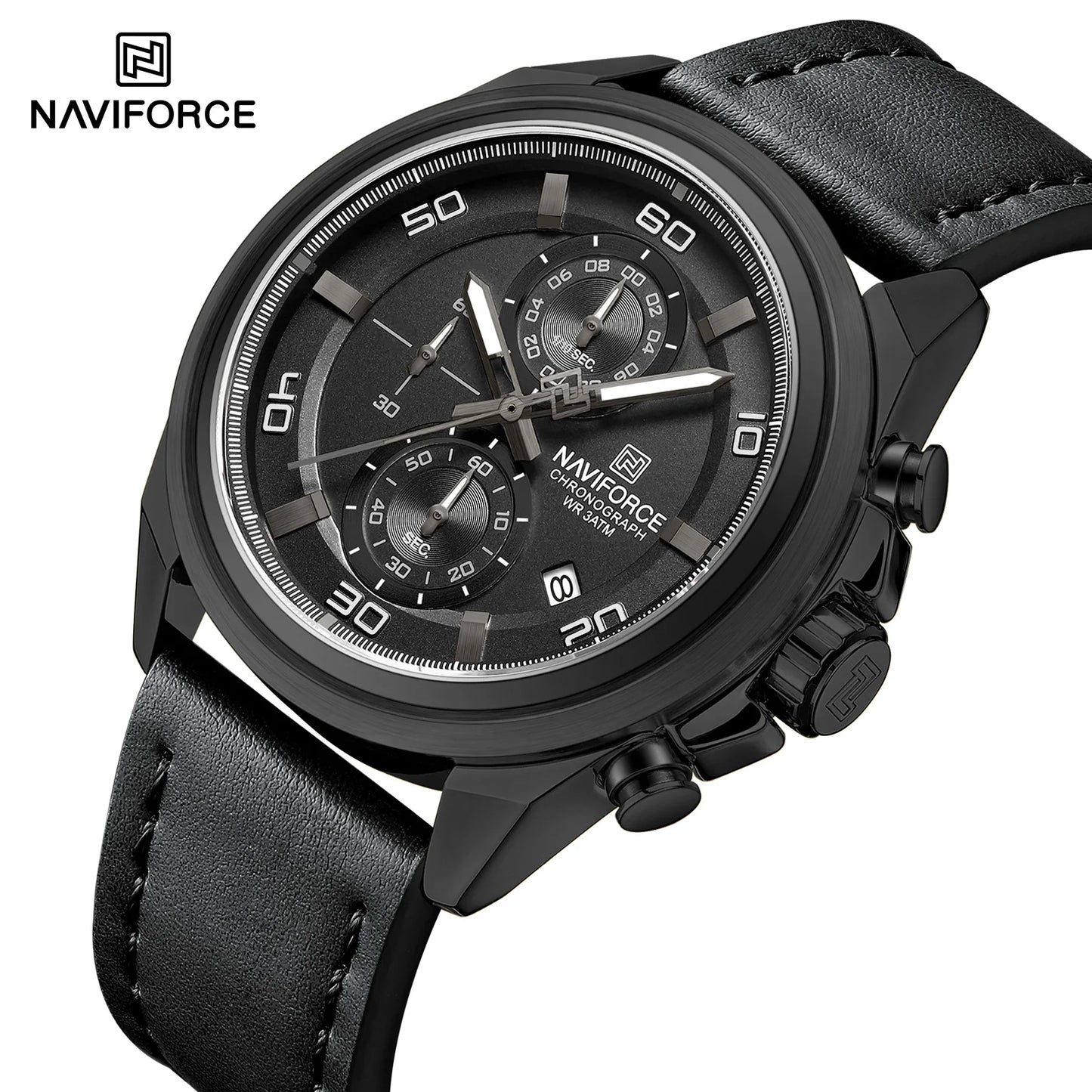 Montres étanches NAVIFORCE pour hommes Montre-bracelet à quartz de luxe en cuir véritable pour hommes Chronographe militaire tendance