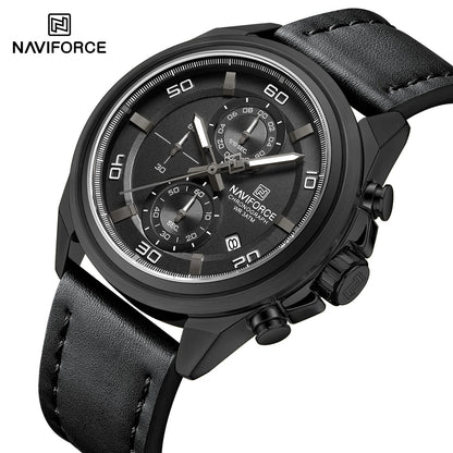 Montres étanches NAVIFORCE pour hommes Montre-bracelet à quartz de luxe en cuir véritable pour hommes Chronographe militaire tendance