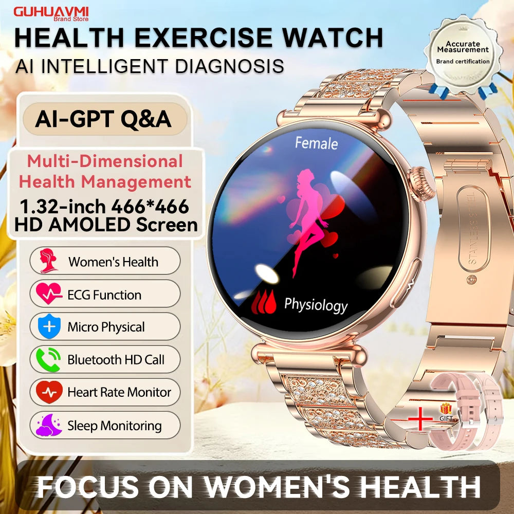 2026 New Women AI Smart Diagnosis Smart Watch HRV+ECG Uric Acid Blood Oxygen Health Monitor IP68 Waterproof Sports Smart Watches