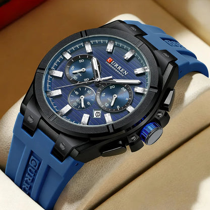 CURREN Montre-bracelet de luxe pour homme chronographe date étanche bracelet en caoutchouc montres décontractées à quartz pour hommes montre de sport masculine Reloj