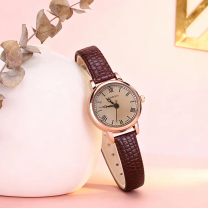 Fashion Retro Simple Leather Watch with Round Dial Quartz for Women, Suitable for Everyday Wear, Christmas Gift