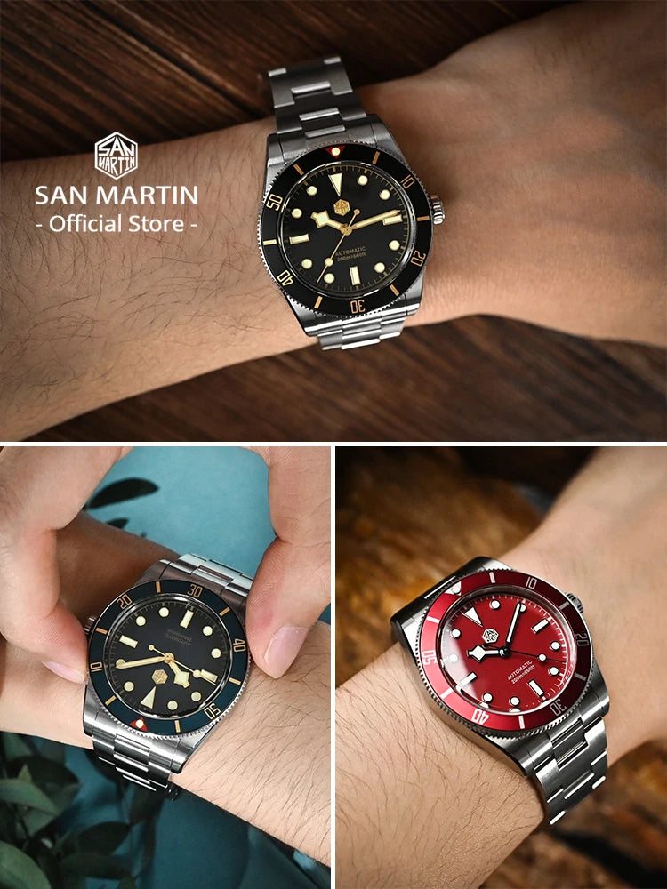San Martin Nouvelle Montre Plongeur Homme Vintage BB54 Améliorée 37mm ST2130 Automatique Mécanique Saphir Lumineux Étanche 200m SN0138