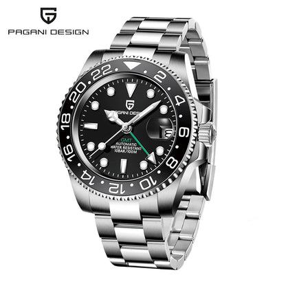 Montre-bracelet automatique PAGANI DESIGN 40 mm GMT Acier inoxydable Étanche Hommes Montre de marque supérieure Montres mécaniques de sport Hommes PD-1662