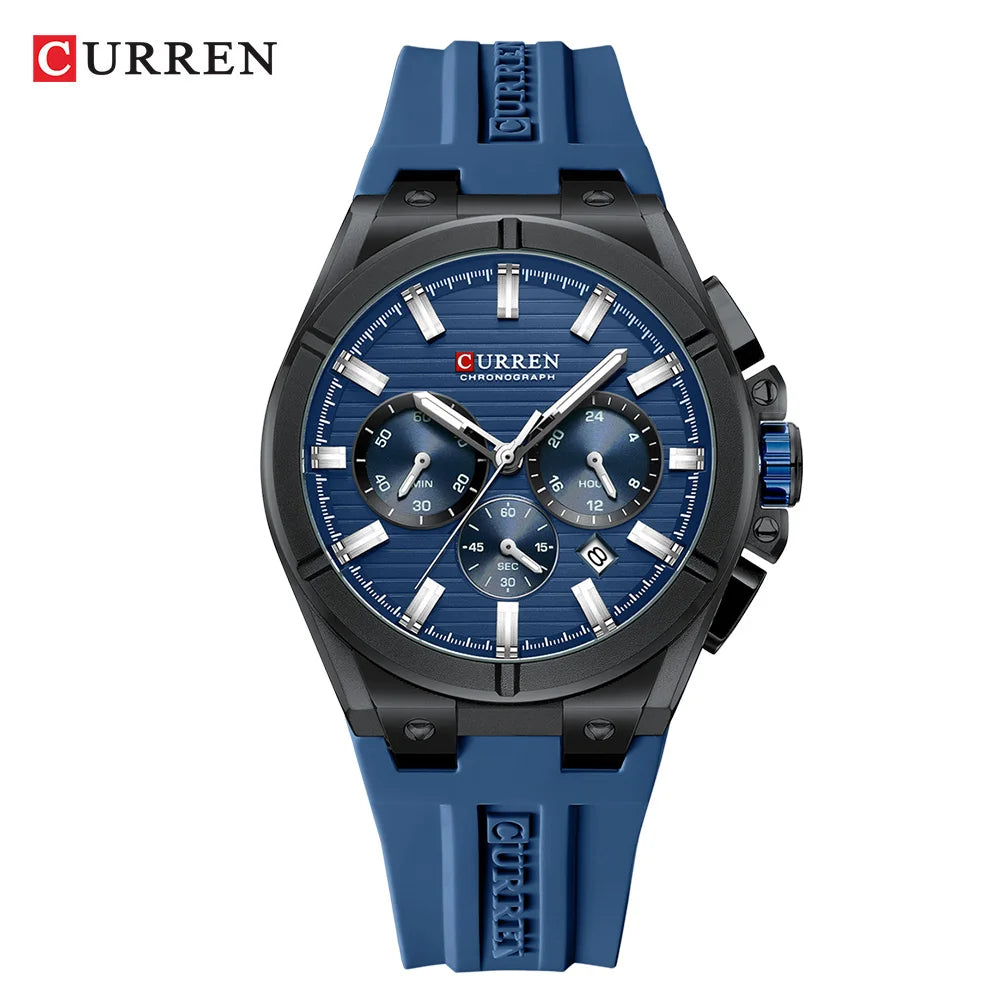 CURREN Montre-bracelet de luxe pour homme chronographe date étanche bracelet en caoutchouc montres décontractées à quartz pour hommes montre de sport masculine Reloj