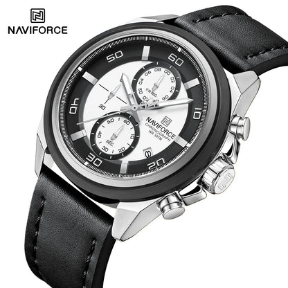 Montres étanches NAVIFORCE pour hommes Montre-bracelet à quartz de luxe en cuir véritable pour hommes Chronographe militaire tendance
