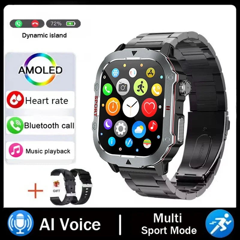 Montre connectée militaire 2026 Hommes Étanche Sports de plein air Suivi d'activité Moniteur de santé 2,19" Appel BT Smartwatch