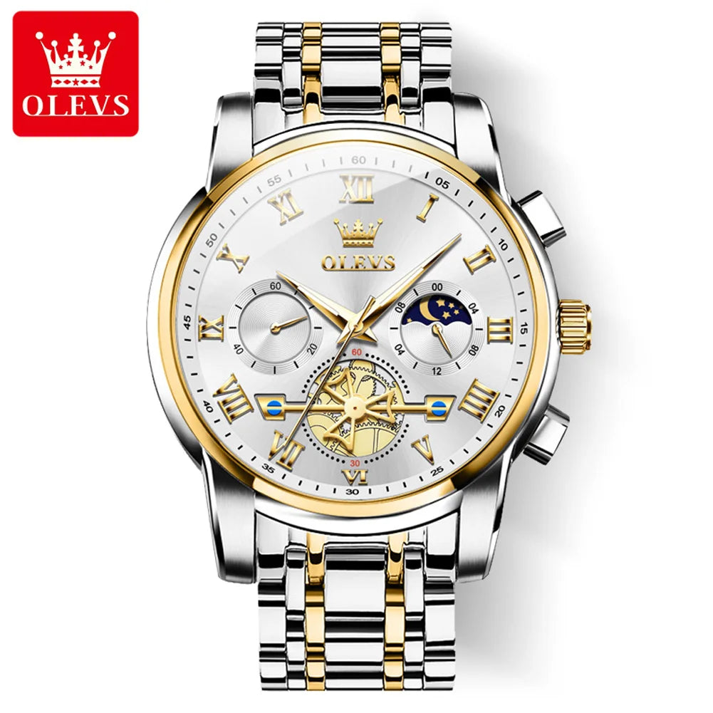 OLEVS 2859 Montre de luxe étanche en acier inoxydable à quartz pour hommes Chronographe Lumineuse Montres-bracelets pour hommes Relojes Para Hombre