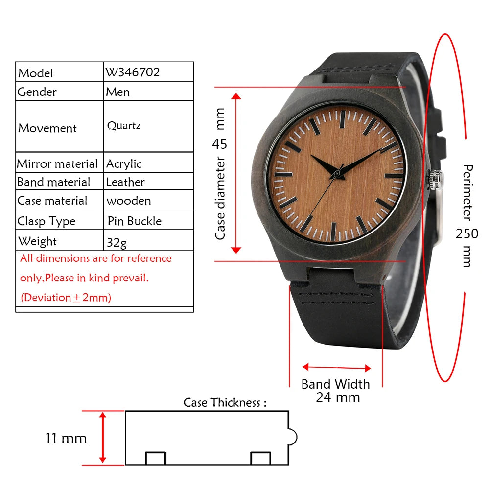 Montre-bracelet Bob Bird Watch à quartz en cuir véritable noir