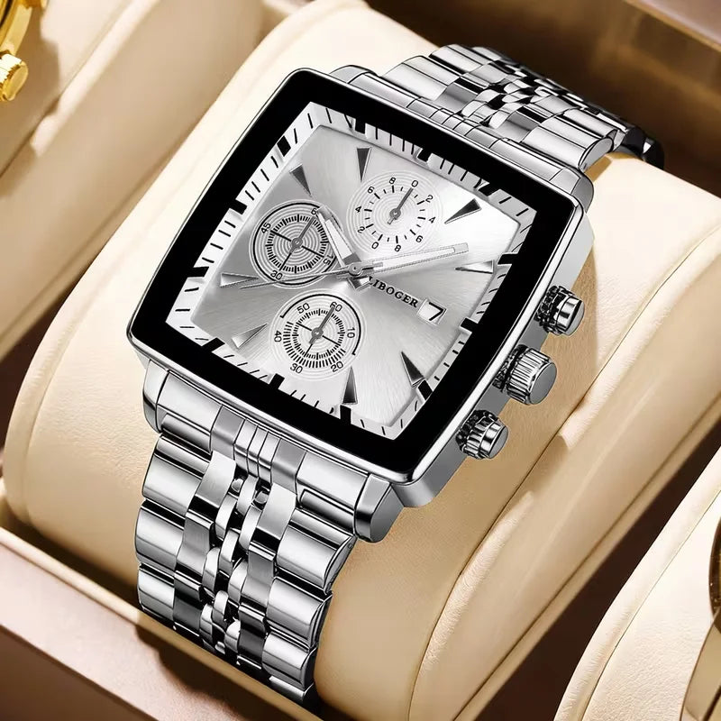 Montre-bracelet à Quartz de Luxe pour Homme avec Cadran Carré, Montre d'affaires à la Mode en Acier Inoxydable avec Calendrier Reloj Hombre (Sans boîte)