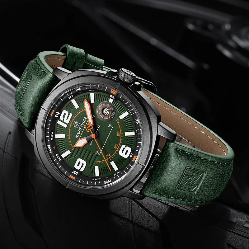 NAVIFORCE 2025 NF8078 Genuine Leather Shockproof Watch