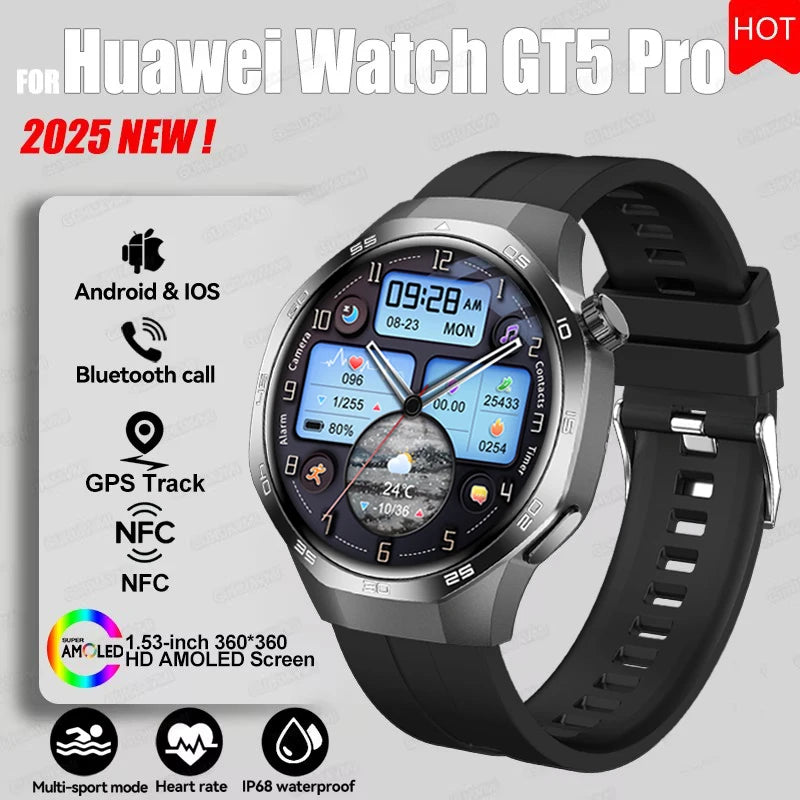 Montre connectée 2026 Watch 5 Pro GPS Suivi Boussole Hommes 360*360 Écran AMOLED NFC Appel BT Étanche Moniteur de Santé Montres Intelligentes Hommes