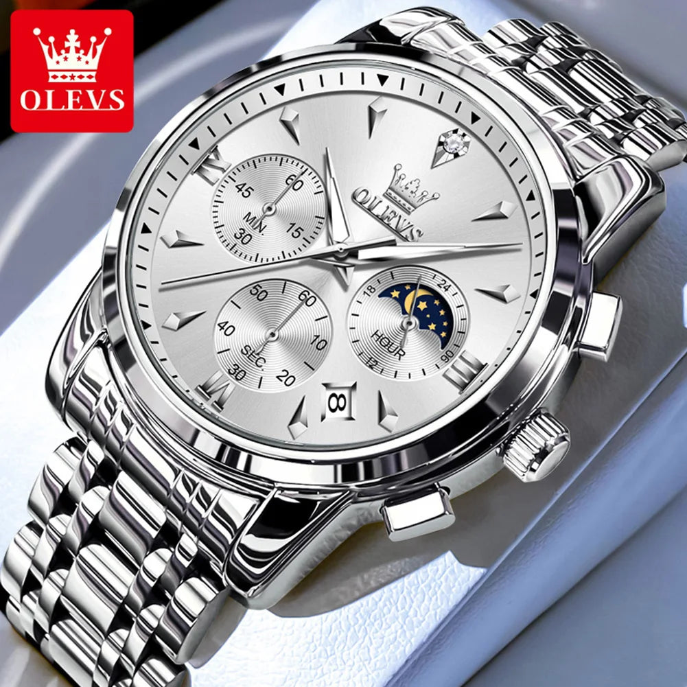 OLEVS 3639 Stainless Steel Moon Phase Watch