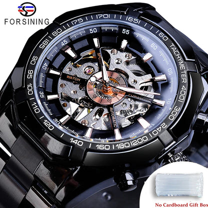 Forsining 2025 Montres Homme Squelette en Acier Inoxydable Étanche Marque de Luxe Transparente Mécanique Sport Montres-bracelets pour Hommes