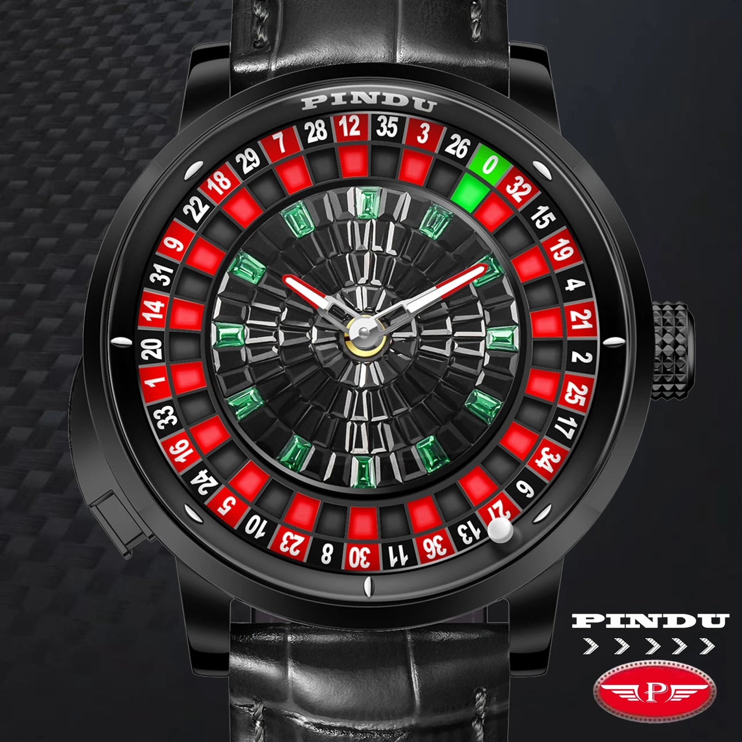 Montre mécanique rotative à bouton PINDU Design NOUVEAU 2025, coque noire, mouvement NH35, montre automatique de luxe en acier inoxydable pour hommes