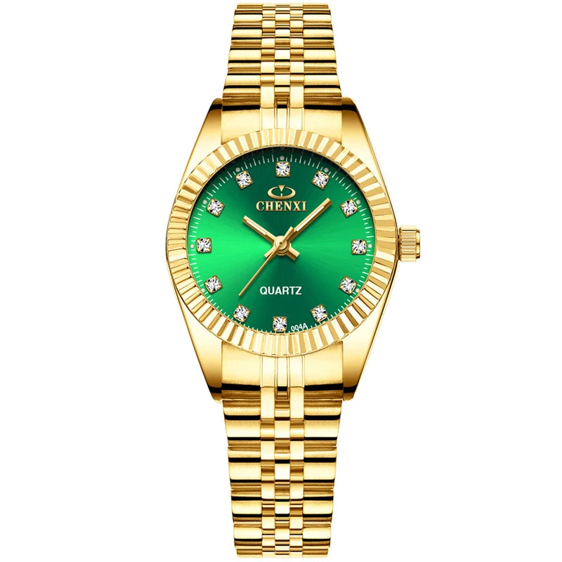 ChronoState Golden Aura Rhinestone Quartz Watch for Women