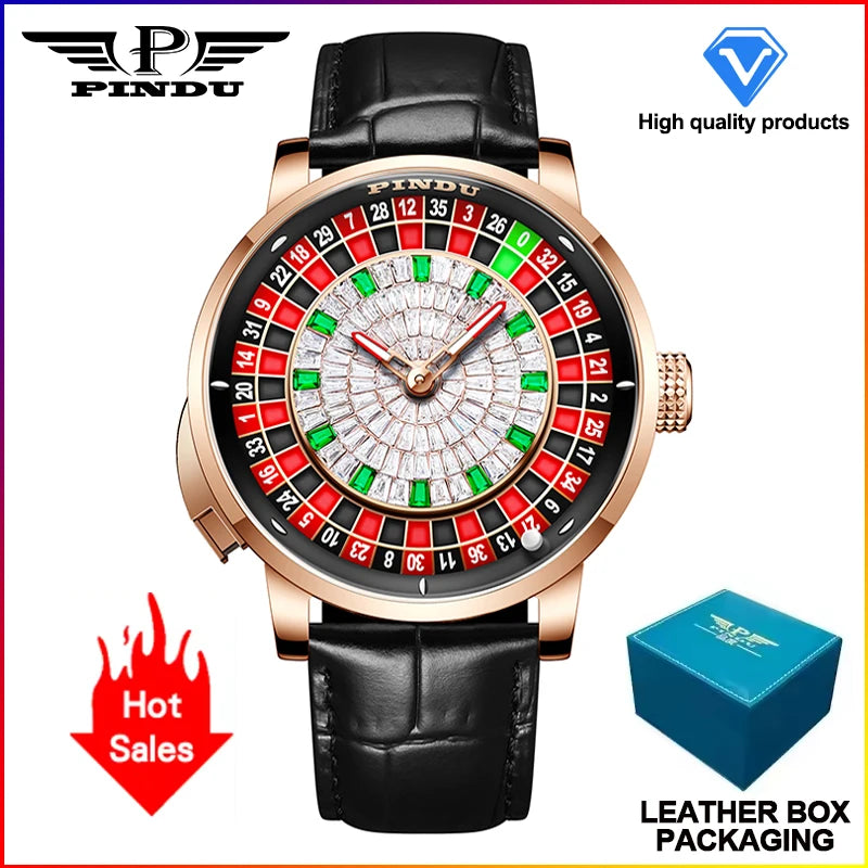 2025 PINDU Design NEW Button Rotating black shell Mechanical Watch Men NH35 Movement Stainless Steel TopLuxury Automatic Watch