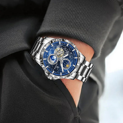 GLENAW mechanical watch with rotating earth dial and starry sky design